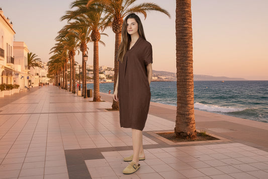 CLAY 100% Linen Midi Dress with Darts