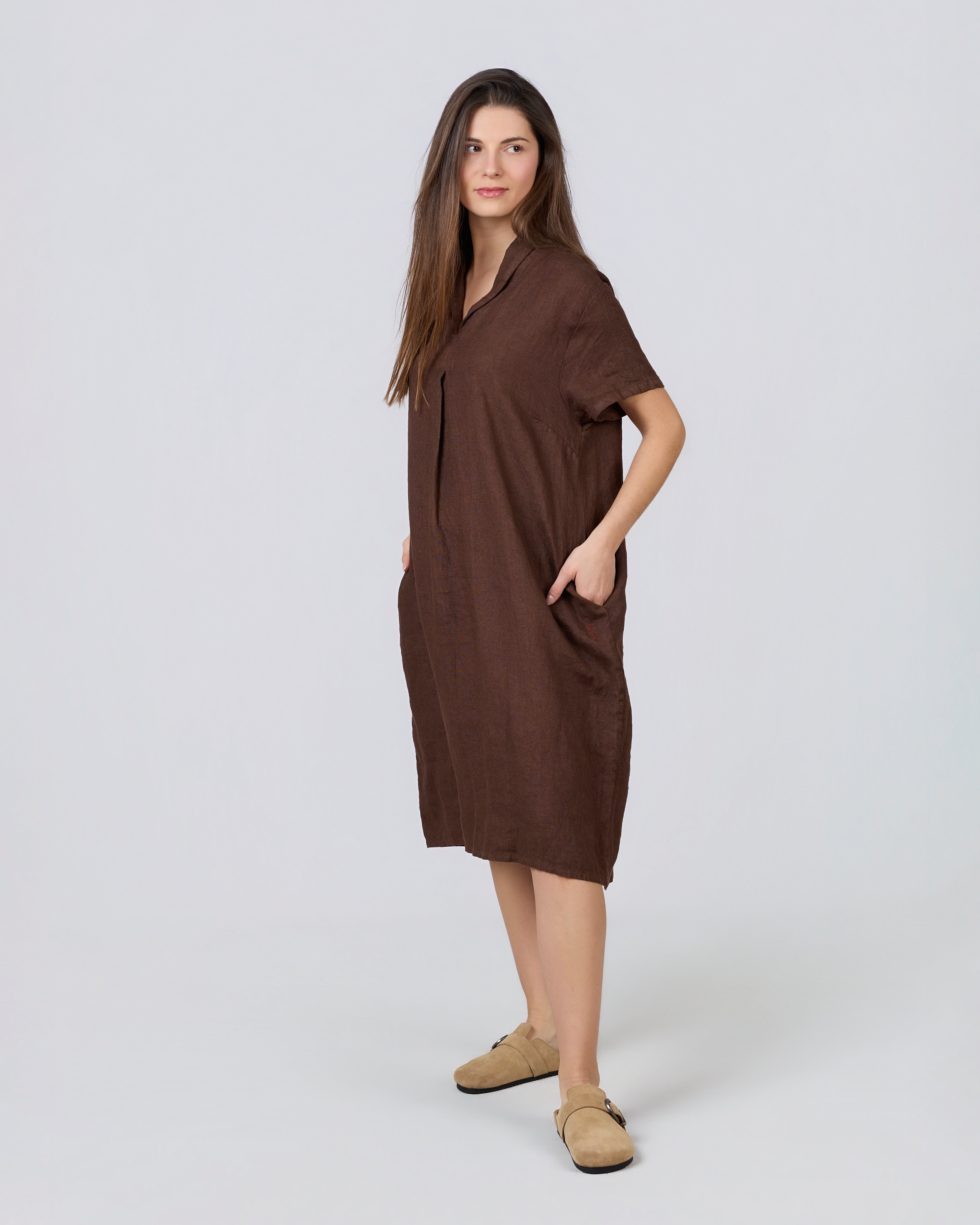 french linen dart midi dress Witchery French Linen Dart Midi Dress in Pale Stone