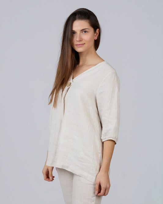 SALT blouse with elasticated sleeves, 100% linen
