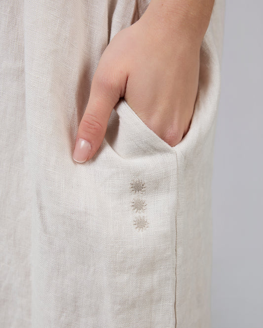 Long Pants with Beige Buttons 100% Linen HORIZON