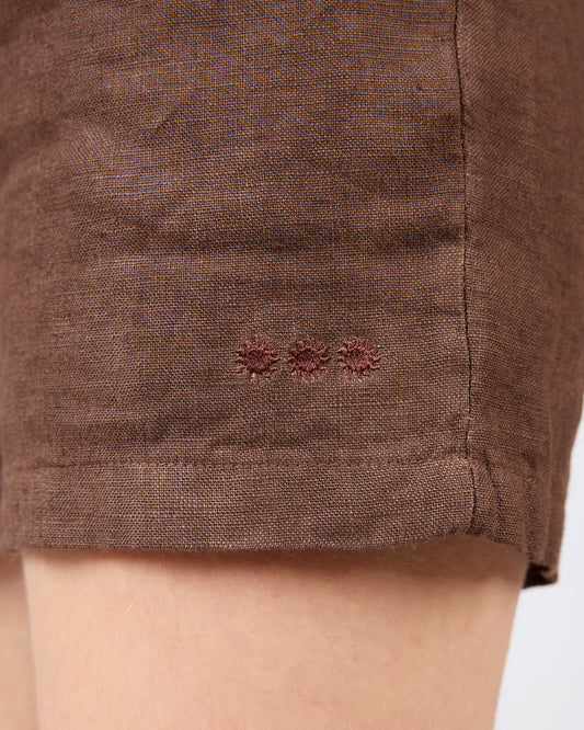 Chocolate Pleated Shorts 100% Linen NACRE