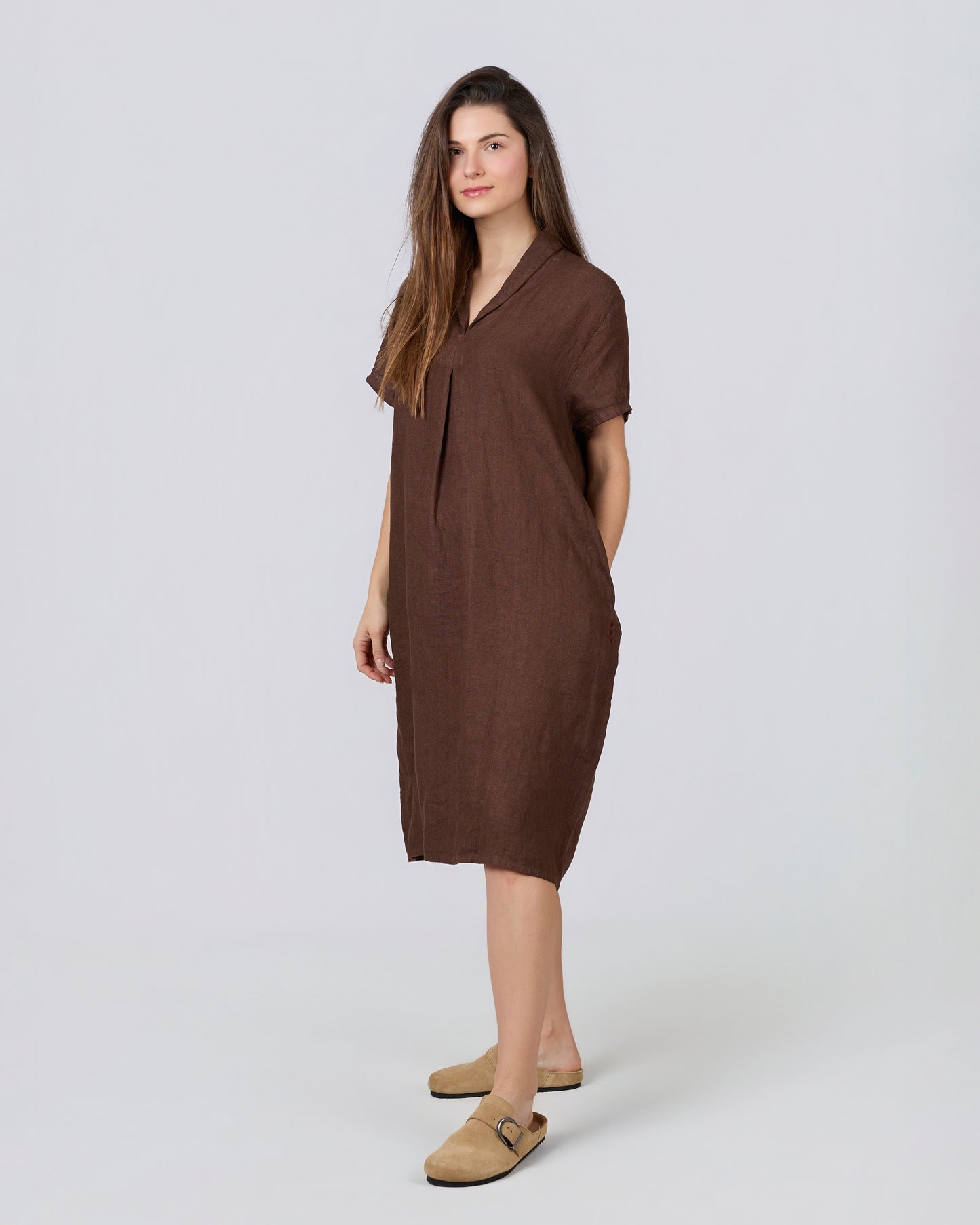 CLAY 100% Linen Midi Dress with Darts