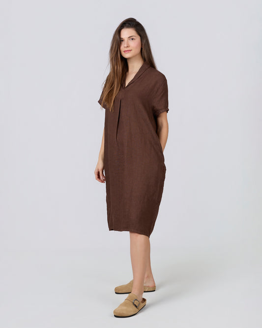 CLAY 100% Linen Midi Dress with Darts