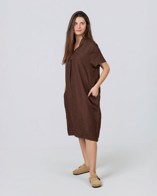 CLAY 100% Linen Midi Dress with Darts