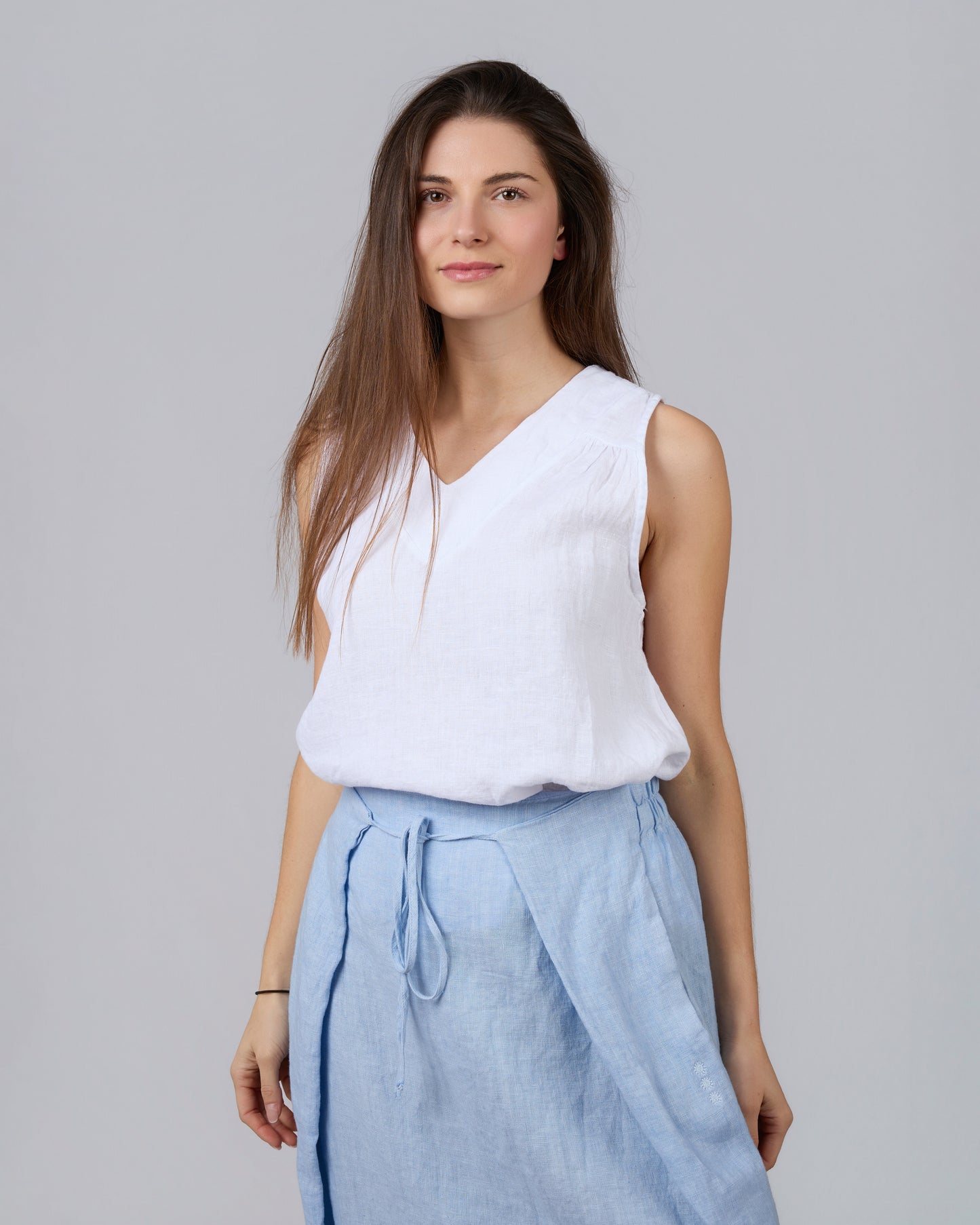 Chemisier Col V Blanc 100% Lin FARO