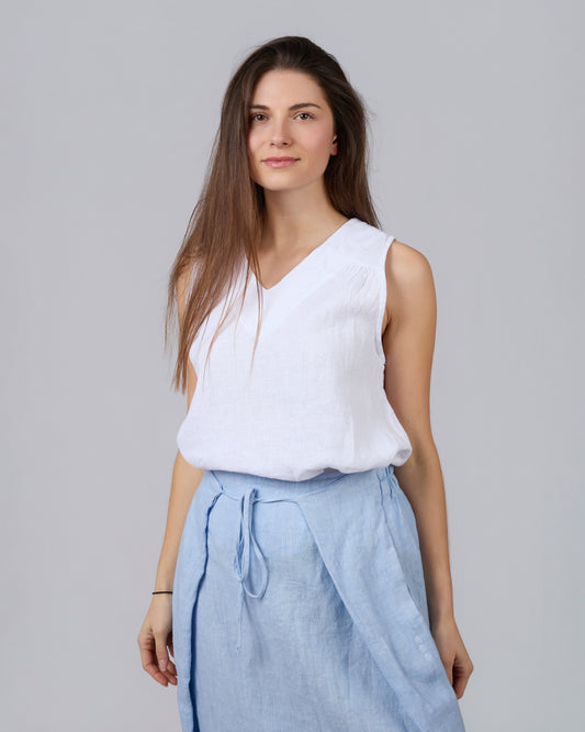 White Peaked Blouse 100% Linen FARO