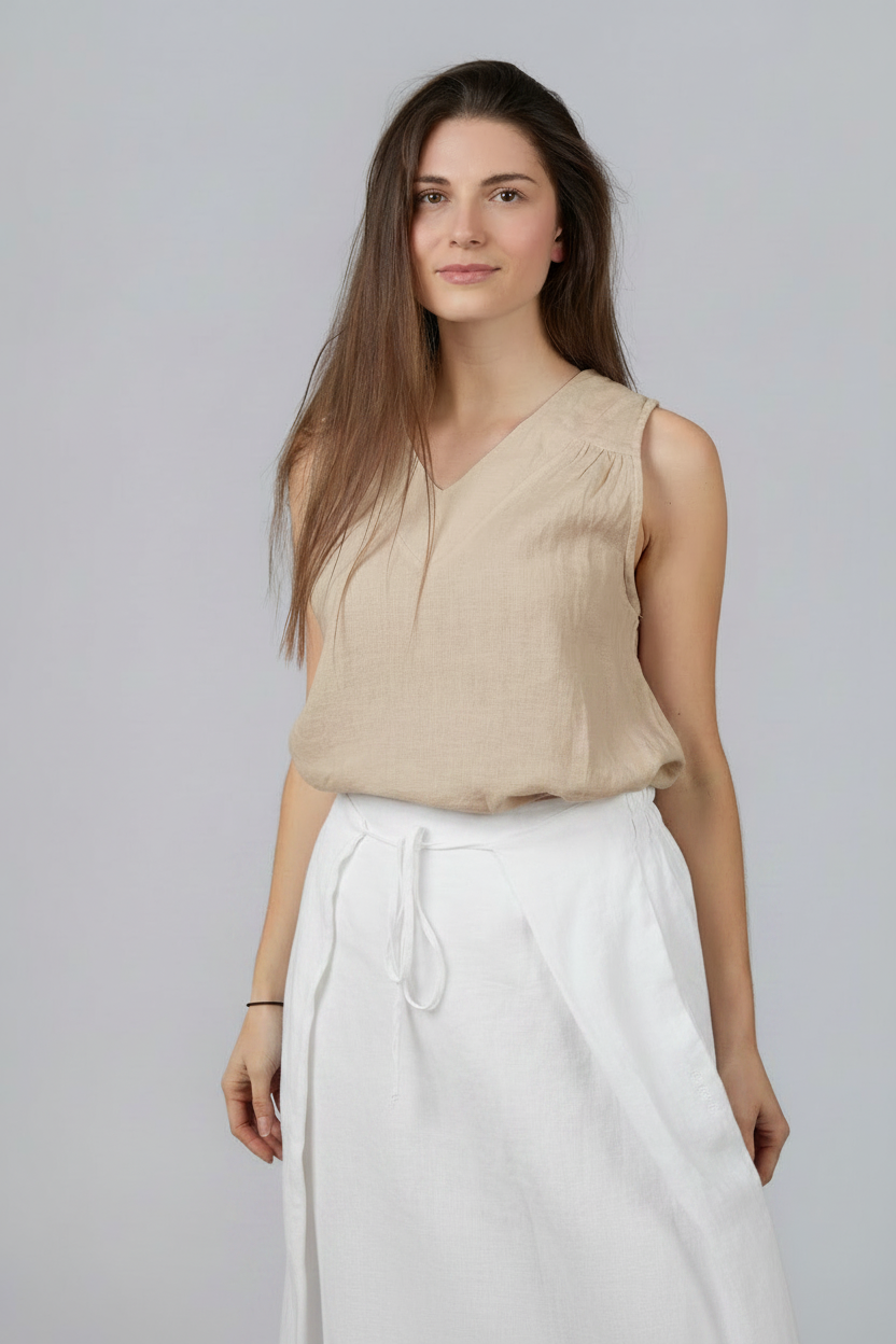 White Peaked Blouse 100% Linen FARO