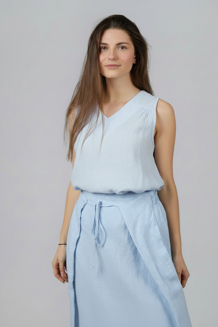 White Peaked Blouse 100% Linen FARO