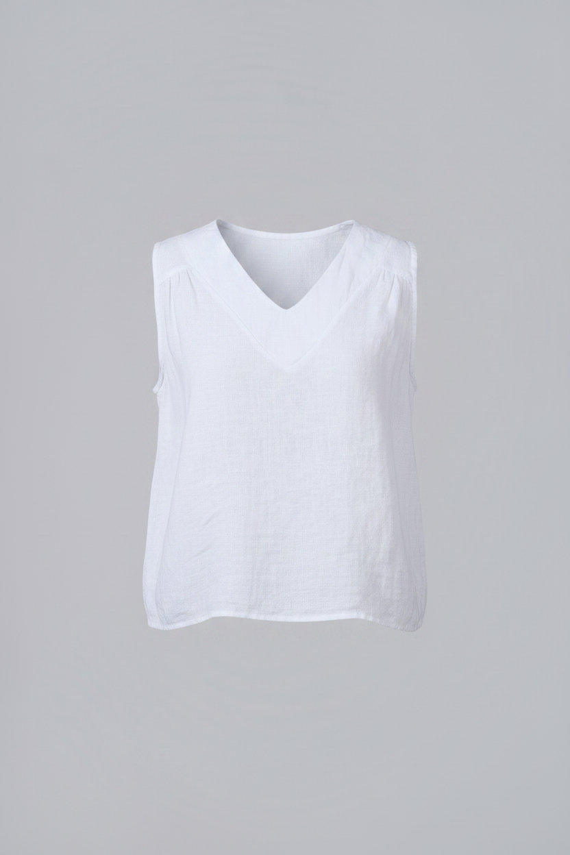 White Peaked Blouse 100% Linen FARO