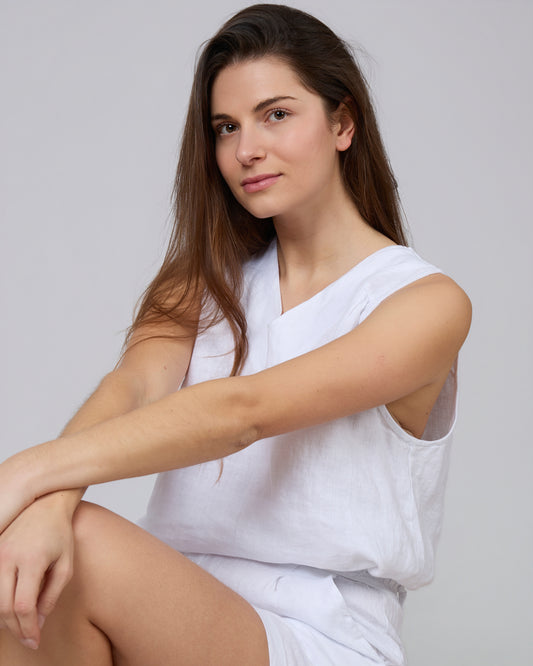 White Peaked Blouse 100% Linen FARO