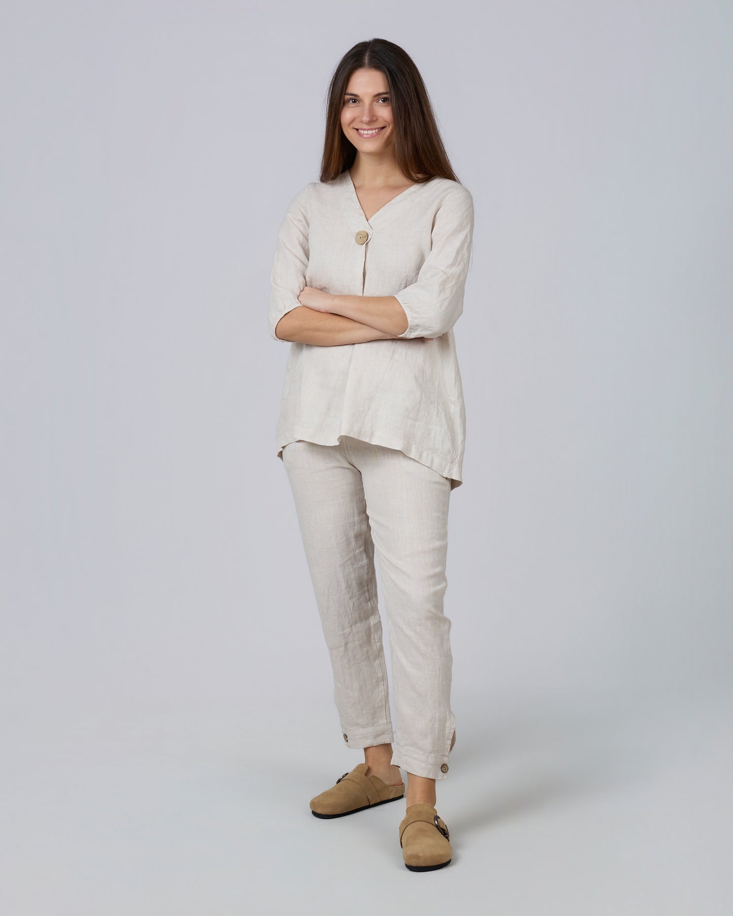 SALT blouse with elasticated sleeves, 100% linen