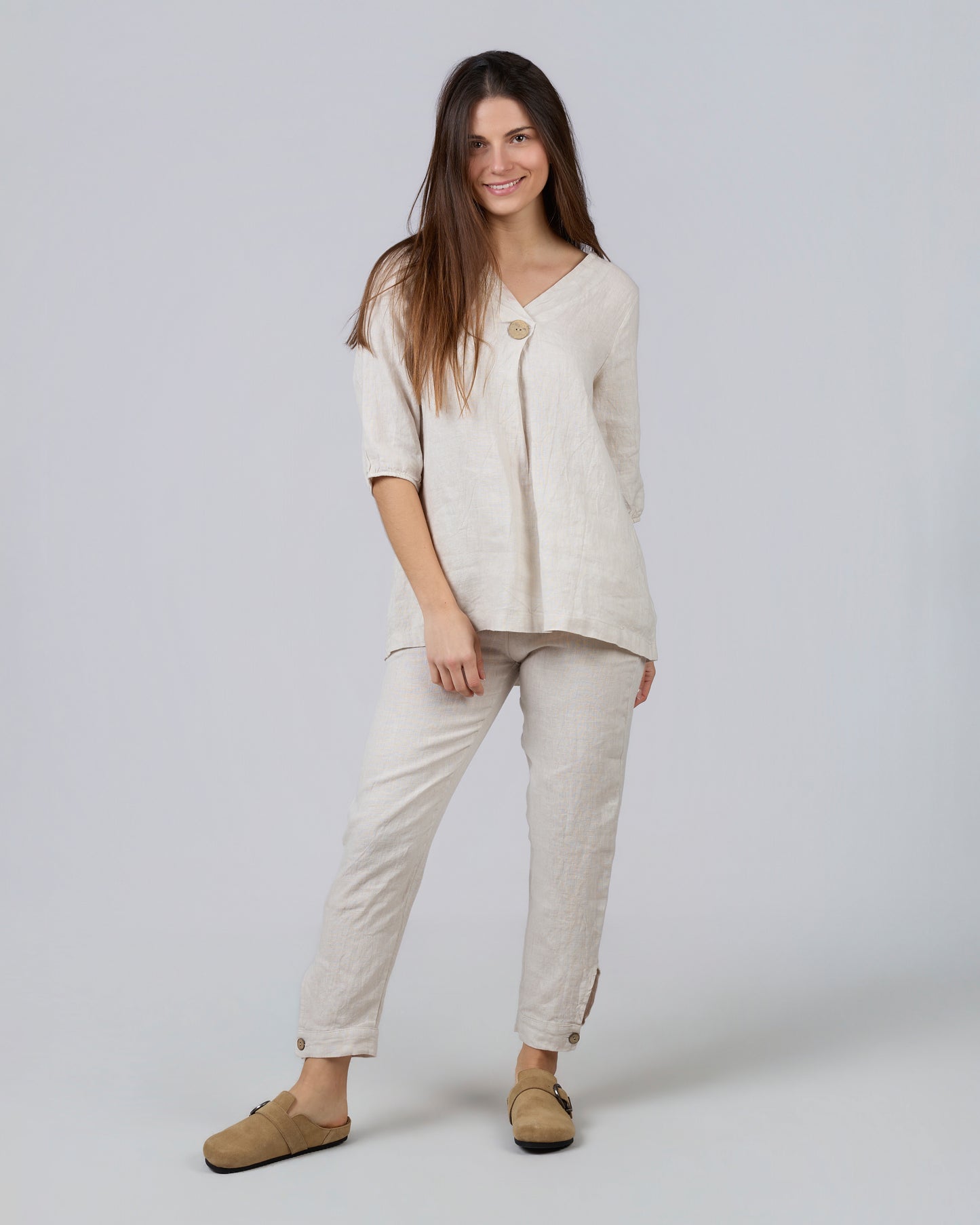 SALT blouse with elasticated sleeves, 100% linen