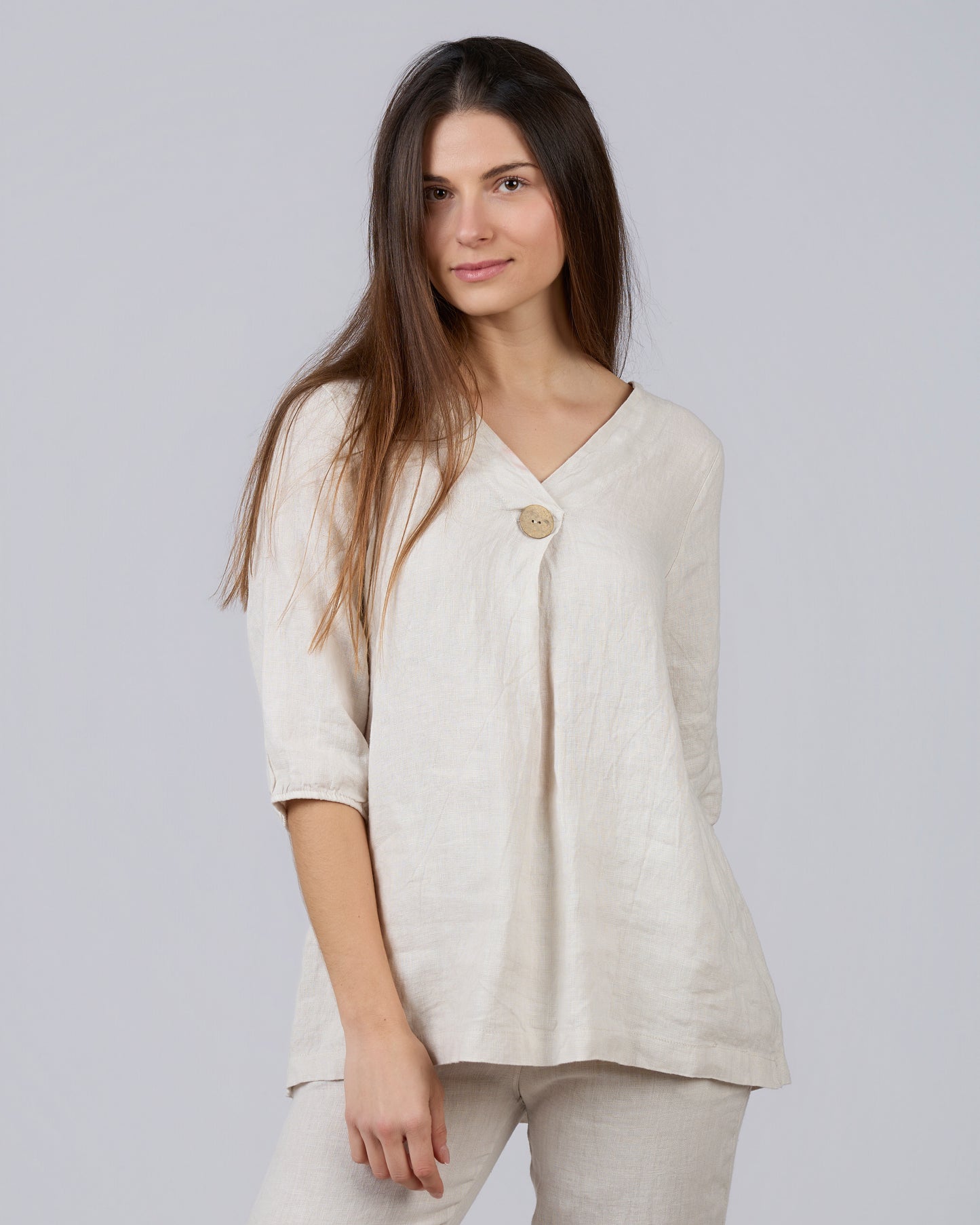 SALT blouse with elasticated sleeves, 100% linen