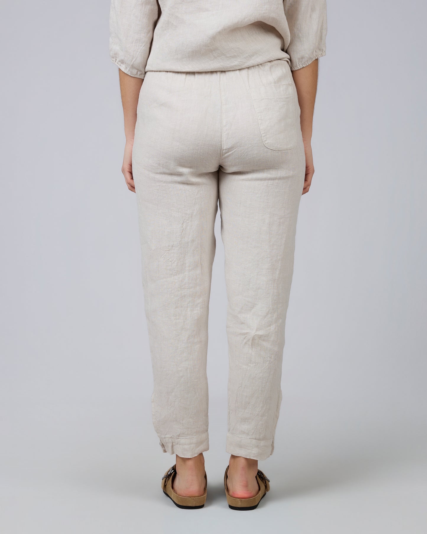 Long Pants with Beige Buttons 100% Linen HORIZON
